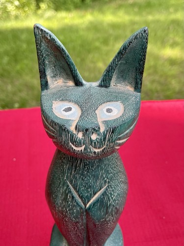 MCM Vintage Wood Hand Carved Cat Tall Kitten Figurine Folk Art - Picture 7 of 8