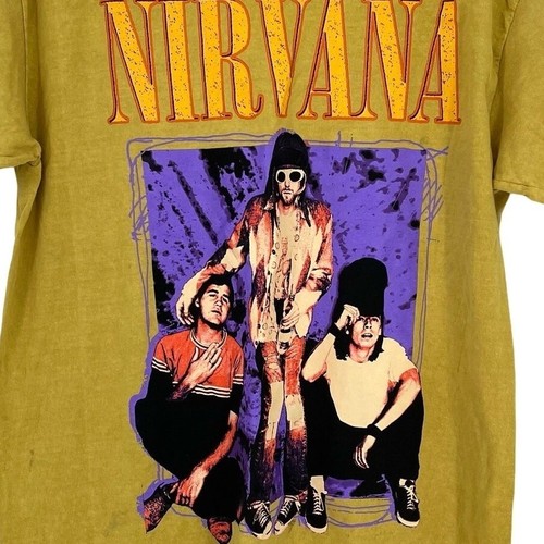 Officially Licensed Nirvana Grunge Tee Yellow Acid Wash Large Vintage Style - Picture 3 of 8