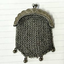 Antique Chatelaine Silver Chain Mail Scallop Frame Mesh Coin Purse 2  Victorian