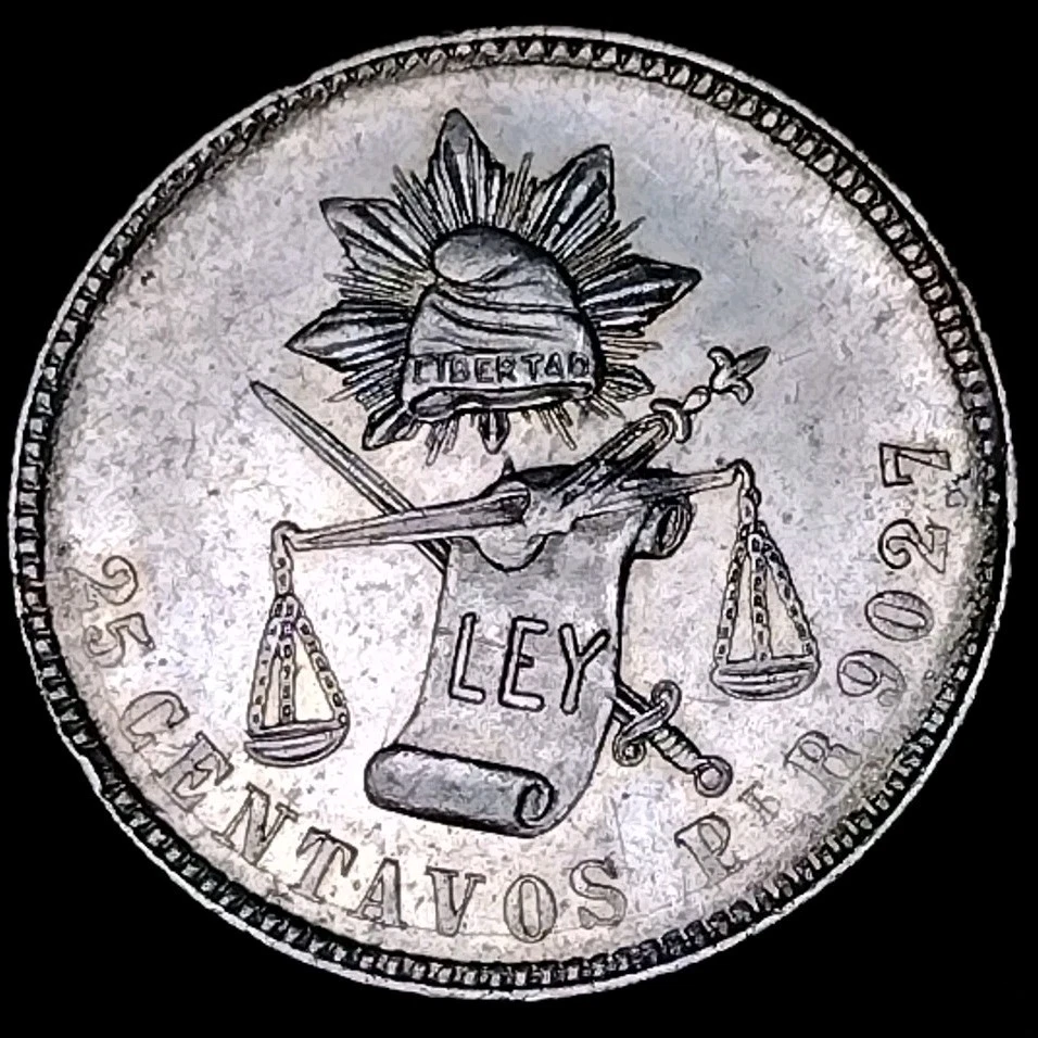 México 1889 PI R México 25 centavos difíciles de encontrar grado C25-325 Foto 4 de 4