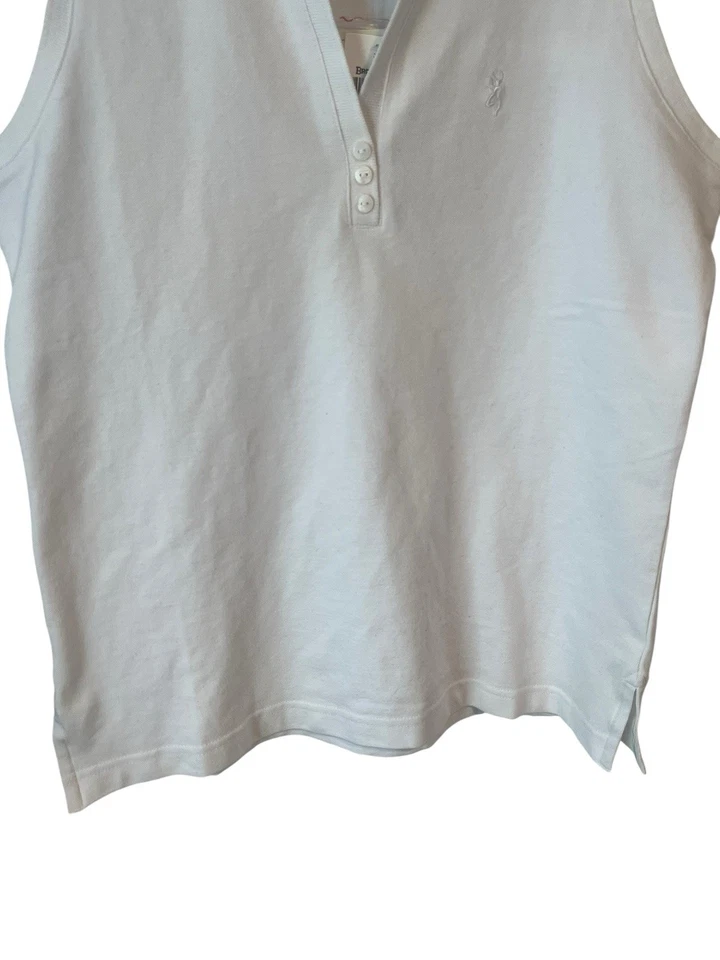 Camisa regata feminina Browning sem mangas M branca gola V gola alta com botão nova com etiquetas - Imagem 4 de 4