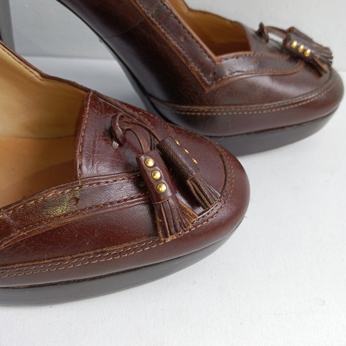 Michael Kors Platform High Heel Shoes Woman’s Size 8M Brown Leather Tassel - Picture 3 of 12