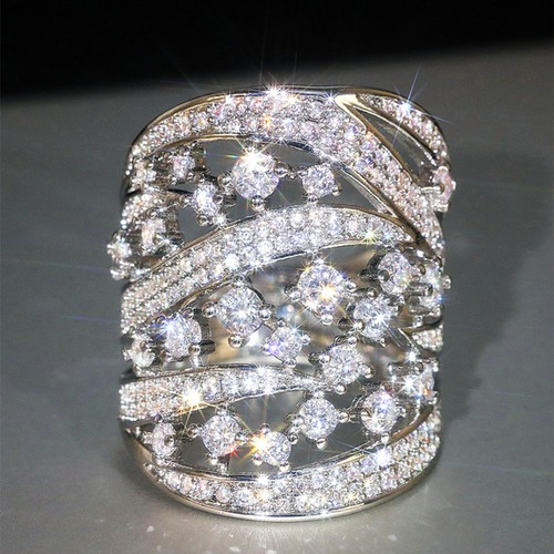 Luxury Cubic Zirconia Wedding Jewelry Women Silver Plated Rings Size 6-10 - Picture 1 of 8