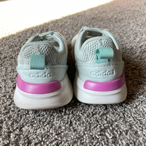 Adidas Toddler Girls 9K Lite Racer Teal Pink No Tie Sneakers Slip on shoes - Picture 5 of 9