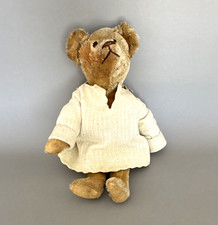 Antique early American mohair, 14” teddy bear with Linsey Woolsey night shirt