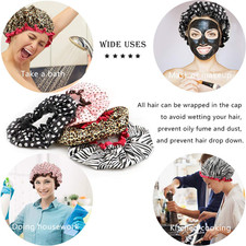 4 Pcs Shower Cap for Women Double Waterproof Layers Reusable Elastic