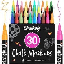 Extra Fine Tip Liquid Chalk Markers for Blackboard 30 Pack 1mm Pastel Neo...