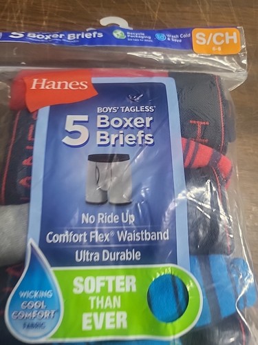 Hanes Boys' Tagless Boxer Briefs Assorted 5 Pack Sz S/ch 6-8 Wicking Cool Fabric - Picture 2 of 11