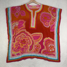 Trina Turk Theodora Kaftan 25th Anniversary 100% Silk Sunrise M/L Coverup Poncho