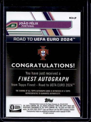 2023 Finest Road to UEFA EURO 2024 Joao Felix Card Auto #BCA-JF Portugal - Picture 2 of 2