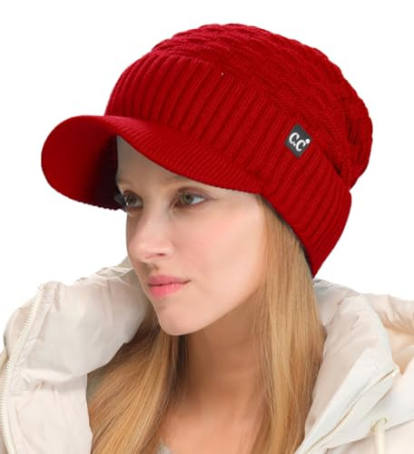  Beanie Fuzzy Fleece Lining Warm Oversized Chunky Soft One Size Dark Red - Bild 1 von 6