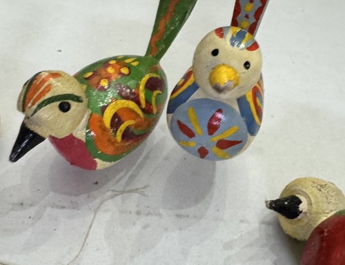 Vintage Holz Stecknadel Vogel Ornamente deutsch handbemalt - Vögel Weihnachten - Bild 10 von 11