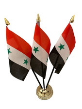 Syria Syrian 2 Star 3 Flag Flags Desk Table Centrepiece Display Stands Gold 12"