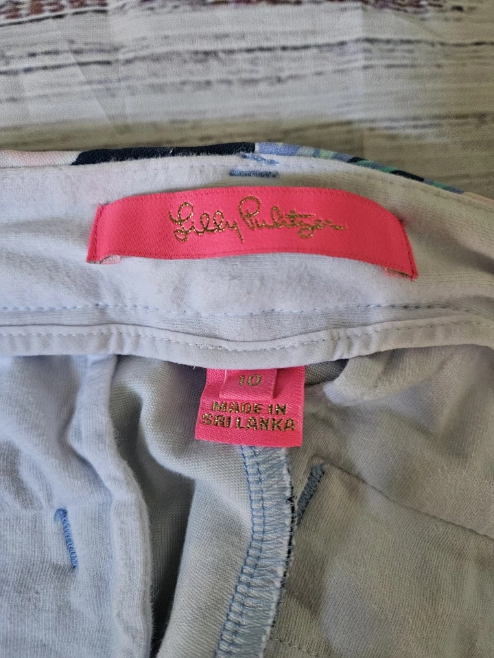 Pantalones Cortos para Mujer Lilly Pulitzer Talla 10 Azul Rosa Estampado Paisley Estilo Verano Foto 3 de 4