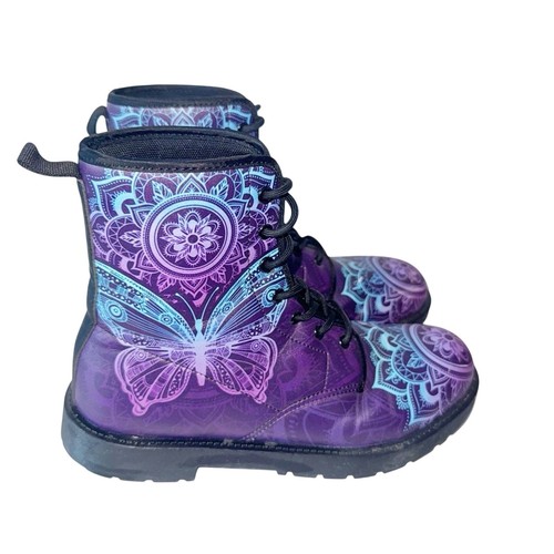 MARTEN BUTTERFLY PURPLE Combat BOOTS Y2K Moto Women’s Sz 40/9 - Picture 4 of 13