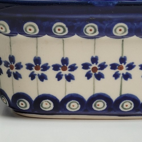 Caja de mantequilla de cerámica polaca Boleslawiec "Flor pavo real" excelente estado descripción - Imagen 13 de 15