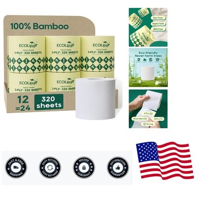 Septic-Safe Bamboo Toilet Paper - 12 Double Rolls, Soft & Biodegradable Solution