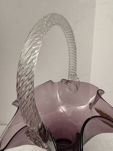 Vintage Morgantown Amethyst # 19-4358 Patrick Glas Korb 12,5" klarer Griff - Bild 4 von 9