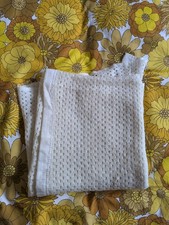 Vintage Mothercare White Pram Cot Blanket Satin Edge 45" X 42"