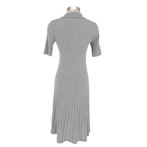 Banana Republic Nezha Polo Midikleid Wolle grau Kurzarm Rippstrick V-Ausschnitt XS - Bild 5 von 8