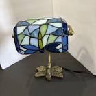 Charming Dragonfly Stained Glass Tiffany Style Shade Brass Desk Banker Lamp