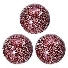 3Pcs Decorative Glass Balls 3.15 Inch Mosaic Glass Ball, Red