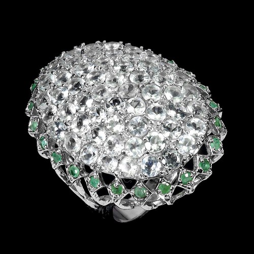 925 Anillo Plata de Ley Redondo Aguamarina Esmeralda Gema Natural Joyería Sz 9 - Imagen 2 de 13