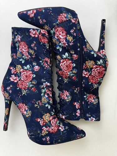 Qupid blaue Damenstiefel mit Blumenmuster Größe 7,5 - Bild 4 von 6
