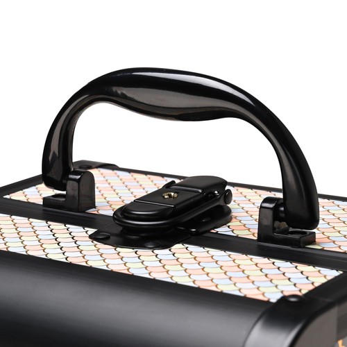 Byootique Makeup Train Case with Mirror Cosmetic Box Organizer Art Deco Pastel - Picture 4 of 6