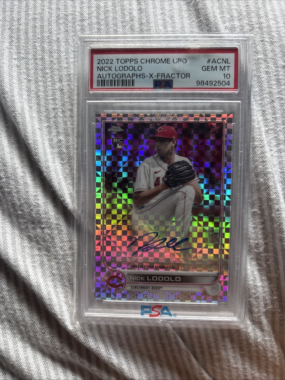 2022 Topps Chrome Upd Nick Lodolo X Fractor Rookie auto /125 psa 10