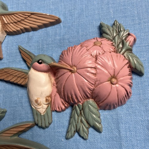 Vintage Burwood 1993 set di 3 targhette da appendere a parete colibrì USA 3303 rosa - Foto 2 di 6