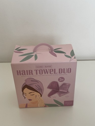 Nord + Bare Hair Towel & Turban Duo 2 Pc Pink Set Short to Medium Hair Gift New - Picture 2 of 5
