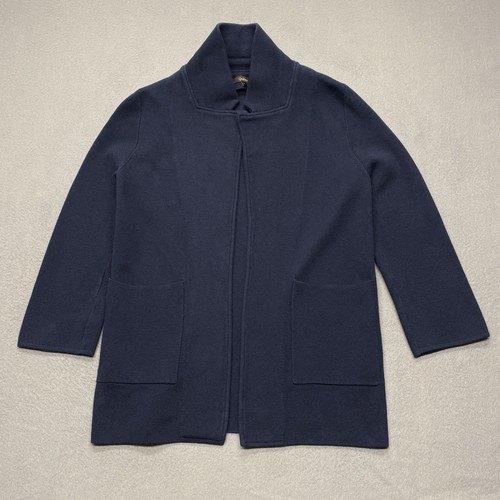 Quince Organic Cotton Knit Blazer Cardigan Womens S Navy Blue Preppy Cozy Career - Picture 2 of 9