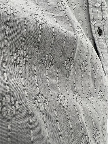 Prana Mens Button Front Shirt Medium Short Sleeved Gray Textured Cotton Poly - Picture 2 of 5