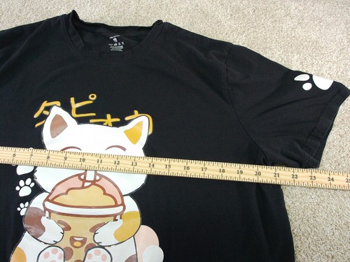 Cute Boba Cat Graphic Tee Black T-Shirt Size XL - Picture 8 of 11