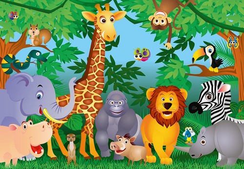Jungle Animals Wallpaper Mural 384 cm x 260 cm for children bedroom colourful - Picture 4 of 5