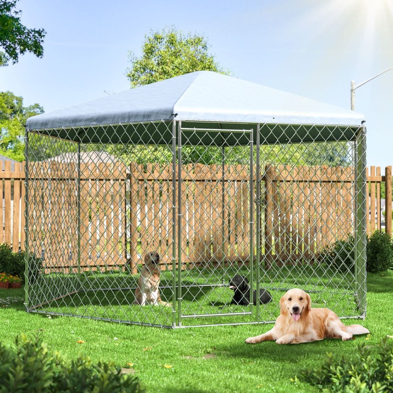 Heavy Duty Large Dog Kennel Outside with Roof Outdoor Dog Kennel with Metal Gate