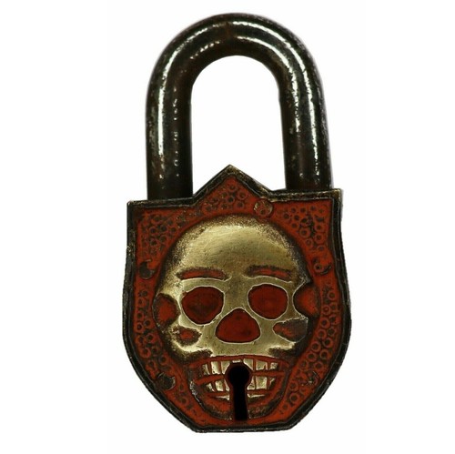 Skull Shape Antique Style Door Lock Handmade Brass Fully Functional Padlock - Picture 2 of 8