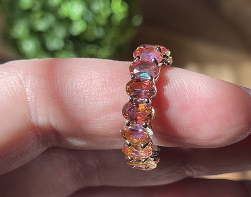 Sterling Silver Sunset Topaz Oval Cut Eternity Ring NEW - STUNNING Colors - 第 3/24 張圖片