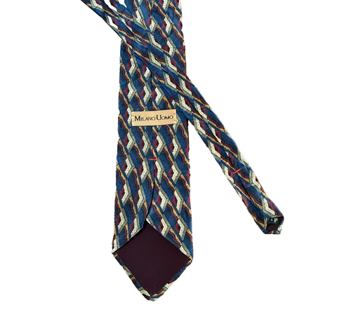 Cravatta collo uomo vintage Milano Uomo seta multi geo cross hatch USA 4x57 in - Foto 6 di 6
