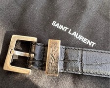 Saint Laurent YSL Croc Embossed Skinny Leather Belt