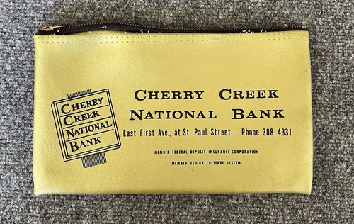Cherry Creek National Bank Colorado VTG Bank Bag 10.5” Green Vinyl Zippered