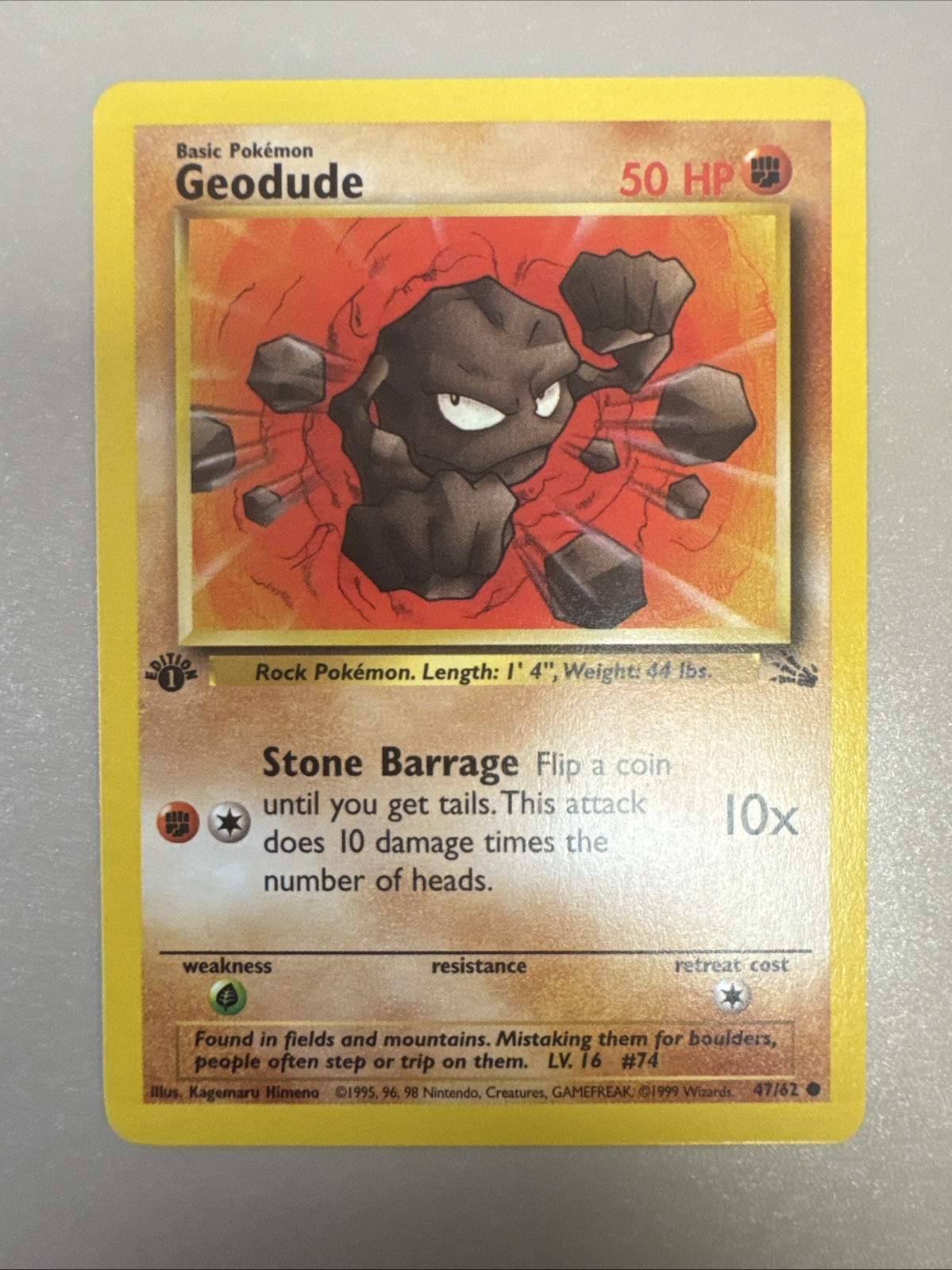 Pokemon TCG Fossil (1999) 47/62 - Geodude - 1st Edition - NM - WOTC