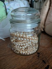 Glass Jar Filled With Vintage And Antique Pearls For Restoration, Crafts, Etc