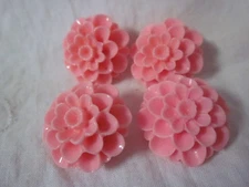 4 Bright pink resin flower shank buttons New