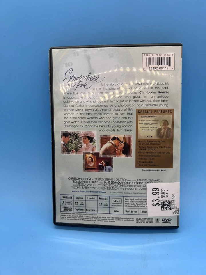 Somewhere In Time DVD Collector's Edition Christopher Reeve Jane Seymour Romance - Image 3 of 3