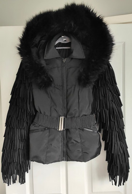 Pierre Balmain Damen Daunenjacke mit Fransenärmeln Größe 12 UK Brustumfang: 40 Zoll