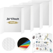 4 Pcs Trifold Poster Board, 26 x 17 inches Poster Board with Double Sided Tap...