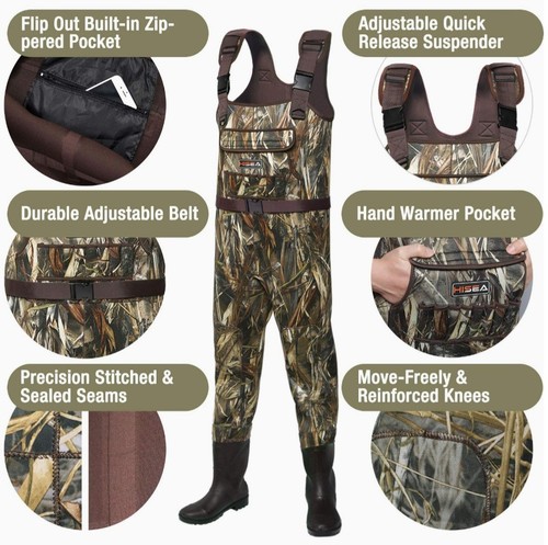 Neoprene Chest Waders 200G Insulated Bootfoot Fishing Hunting Waders M10/W12 - Picture 2 of 6