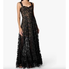 Dress The Population Anabel Sweetheart Maxi Dress Size M Black Floral Lace Sheer